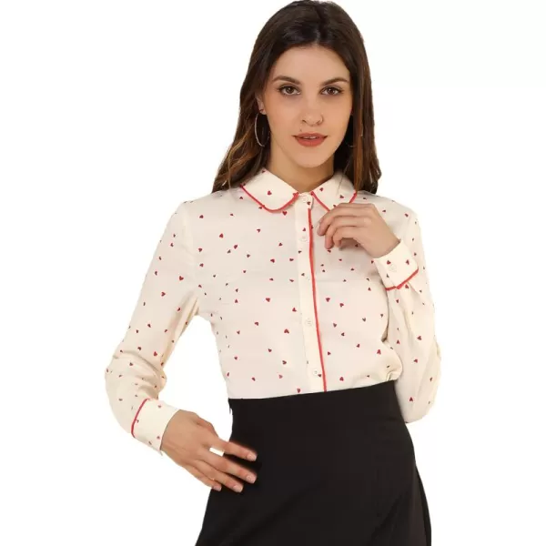 Allegra K Women's Printed Long Sleeve Piped Button Down Office Shirt