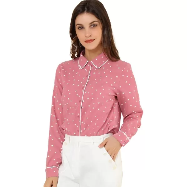 Allegra K Women's Printed Long Sleeve Piped Button Down Office Shirt