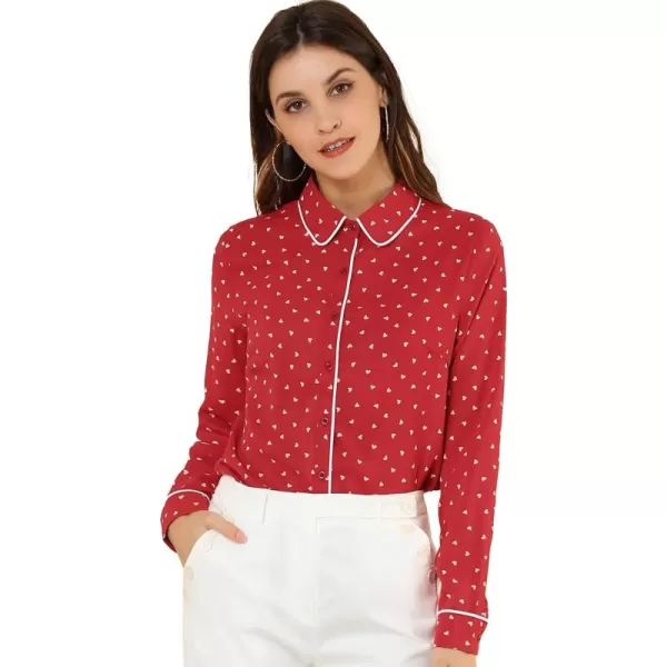 Allegra K Women's Printed Long Sleeve Piped Button Down Office Shirt