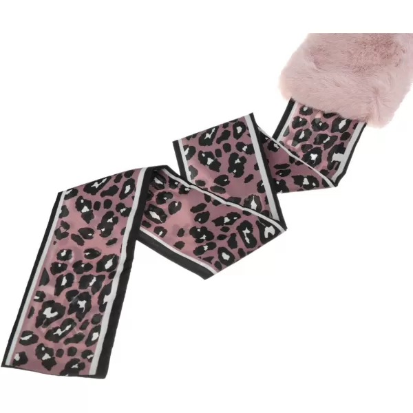 Allegra K Leopard Ribbons Faux Fur Winter Wrap Collar Scarf Plush Neck Scarves Warmer for Women