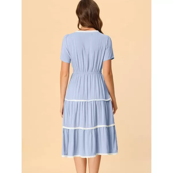 Allegra K Midi Dress for Women's Short Sleeve Tiered Square Neck Long Dresses X-Large Blue