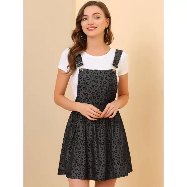 Allegra K Pinafore Dress for Women's Adjustable Straps Printed Mini Chambray Bib Dress