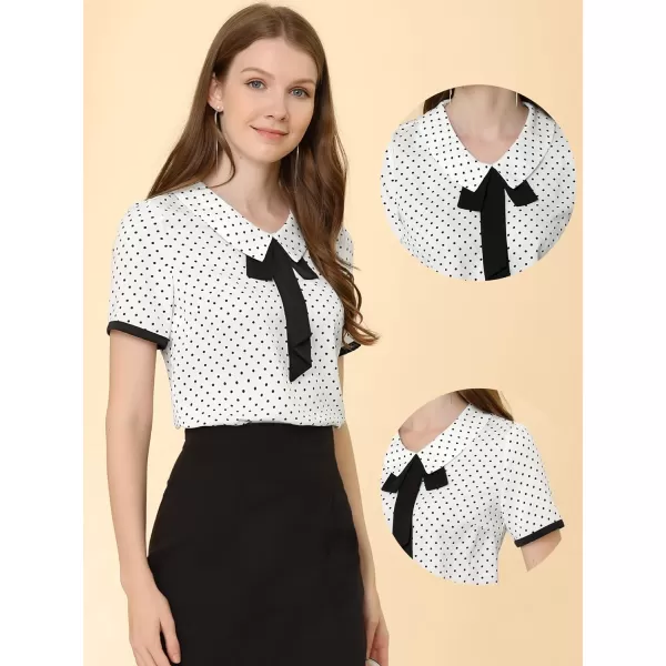 Allegra K Polka Dots Blouse for Women's Contrast Tie Peter Pan Collar Vintage Shirt