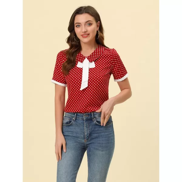 Allegra K Polka Dots Blouse for Women's Contrast Tie Peter Pan Collar Vintage Shirt