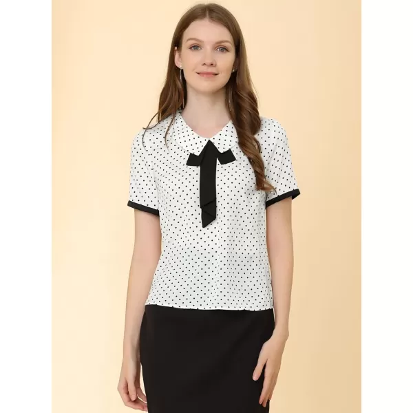 Allegra K Polka Dots Blouse for Women's Contrast Tie Peter Pan Collar Vintage Shirt