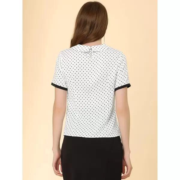 Allegra K Polka Dots Blouse for Women's Contrast Tie Peter Pan Collar Vintage Shirt