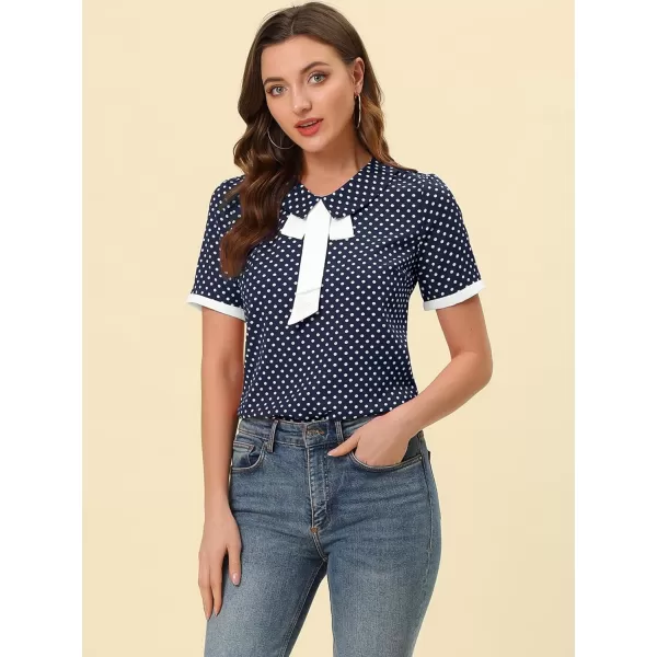 Allegra K Polka Dots Blouse for Women's Contrast Tie Peter Pan Collar Vintage Shirt