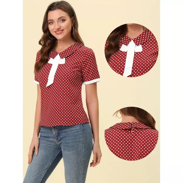 Allegra K Polka Dots Blouse for Women's Contrast Tie Peter Pan Collar Vintage Shirt