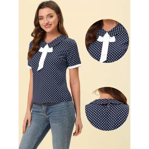 Allegra K Polka Dots Blouse for Women's Contrast Tie Peter Pan Collar Vintage Shirt