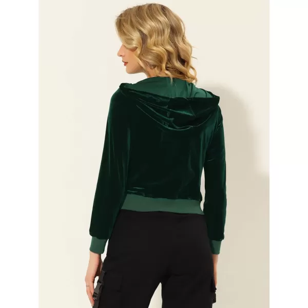 Allegra K Velour Top for Women's Long Sleeve Hoodie Velvet Crop Sweatshirt