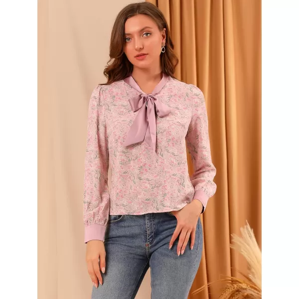 Allegra K Women's Bow Tie Long Sleeve Office Ladies Tops Floral Chiffon Blouse