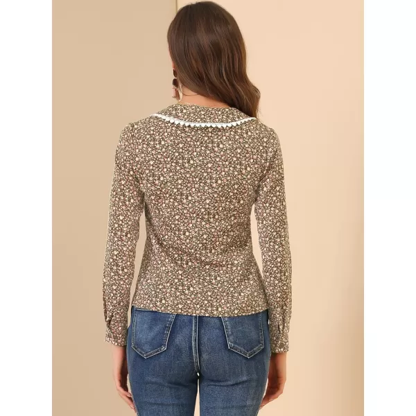 Allegra K Women's Casual Long Sleeve Career Vintage V Neck Floral Tops Blouse Shirt