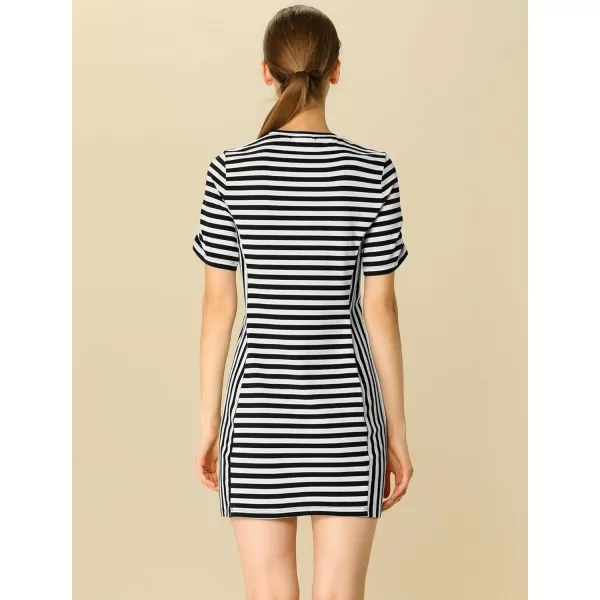 Allegra K Women's Casual Short Sleeve Crew Neck Patchwork Striped T-Shirt Mini Dress