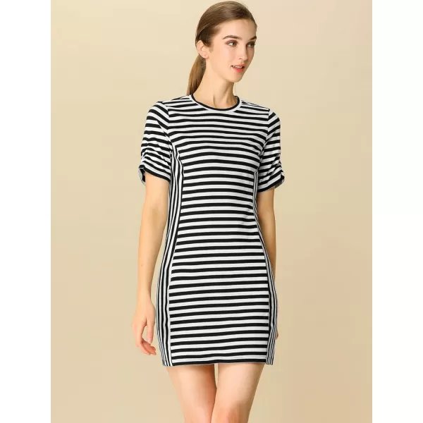 Allegra K Women's Casual Short Sleeve Crew Neck Patchwork Striped T-Shirt Mini Dress