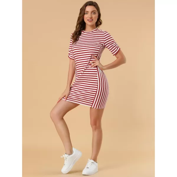 Allegra K Women's Casual Short Sleeve Crew Neck Patchwork Striped T-Shirt Mini Dress