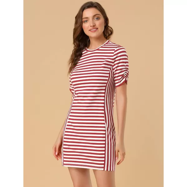 Allegra K Women's Casual Short Sleeve Crew Neck Patchwork Striped T-Shirt Mini Dress