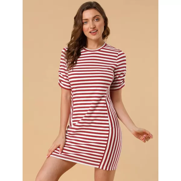 Allegra K Women's Casual Short Sleeve Crew Neck Patchwork Striped T-Shirt Mini Dress