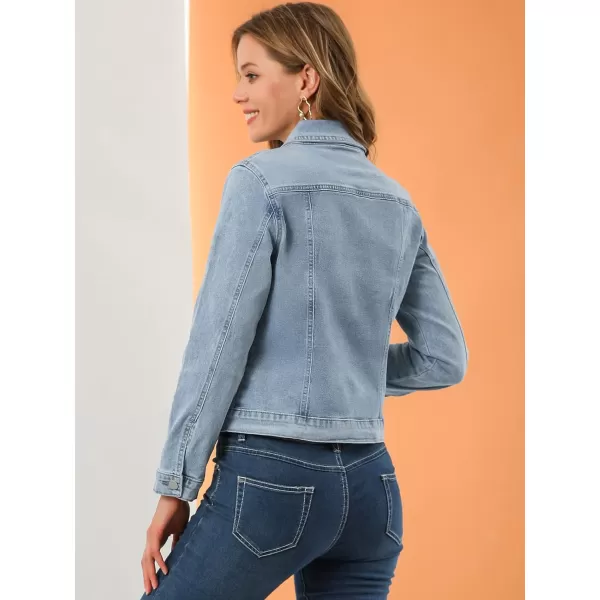 Allegra K Women's Denim Coat Jean Button Front Washed Vintage Jacket