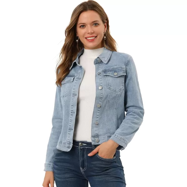 Allegra K Women's Denim Coat Jean Button Front Washed Vintage Jacket