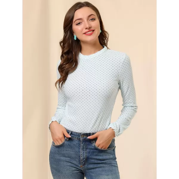 Allegra K Women's Dots Tops Crew Neck Long Sleeves Hollow Out Elegant Blouses