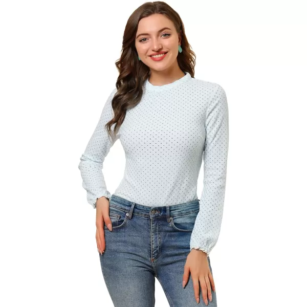 Allegra K Women's Dots Tops Crew Neck Long Sleeves Hollow Out Elegant Blouses