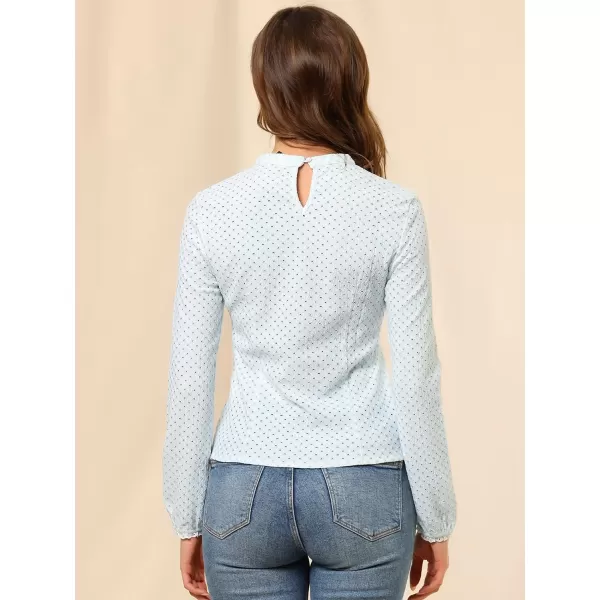 Allegra K Women's Dots Tops Crew Neck Long Sleeves Hollow Out Elegant Blouses
