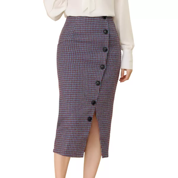 Allegra K Women's Elegant Houndstooth Elastic Waist Straight Split Midi Skirt