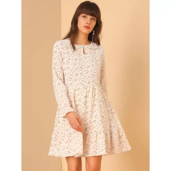 Allegra K Women's Floral Peter Pan Collar Keyhole Long Sleeve Ruffle Chiffon Dress