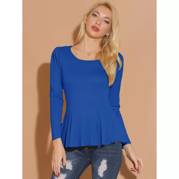 Allegra K Women's Long Sleeves Scoop Neck Casual Peplum Shirt Tops