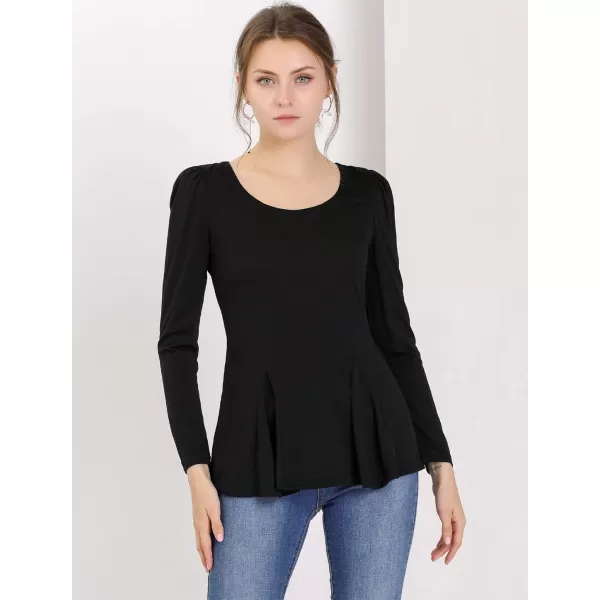 Allegra K Women's Long Sleeves Scoop Neck Casual Peplum Shirt Tops