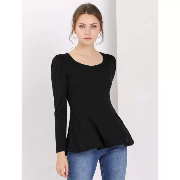 Allegra K Women's Long Sleeves Scoop Neck Casual Peplum Shirt Tops