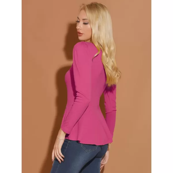 Allegra K Women's Long Sleeves Scoop Neck Casual Peplum Shirt Tops