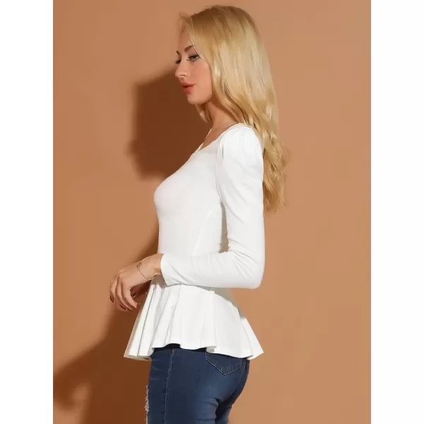 Allegra K Women's Long Sleeves Scoop Neck Casual Peplum Shirt Tops