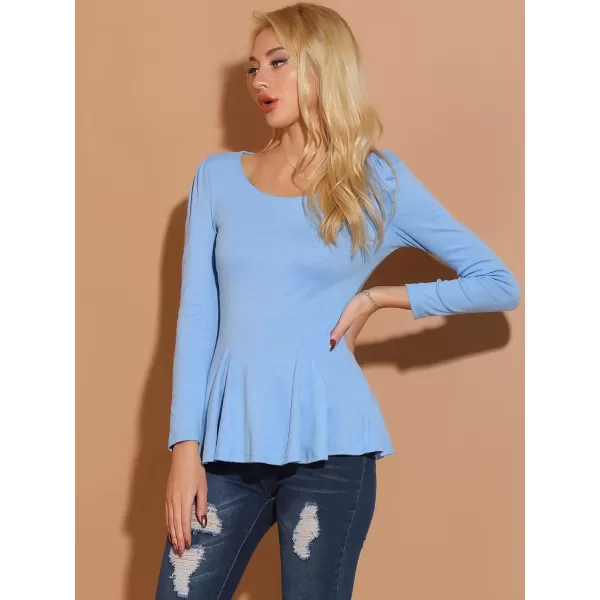 Allegra K Women's Long Sleeves Scoop Neck Casual Peplum Shirt Tops