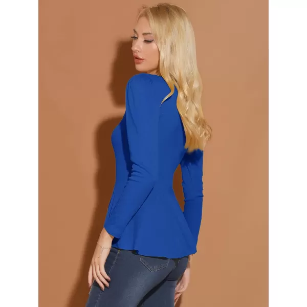 Allegra K Women's Long Sleeves Scoop Neck Casual Peplum Shirt Tops