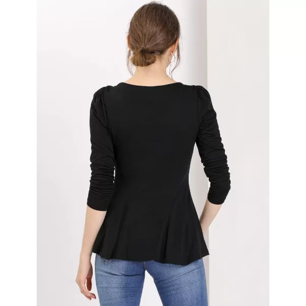 Allegra K Women's Long Sleeves Scoop Neck Casual Peplum Shirt Tops