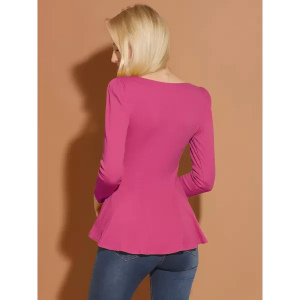 Allegra K Women's Long Sleeves Scoop Neck Casual Peplum Shirt Tops