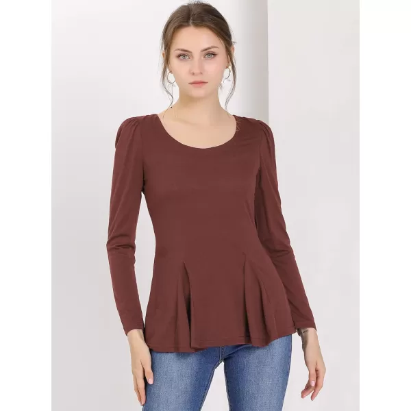 Allegra K Women's Long Sleeves Scoop Neck Casual Peplum Shirt Tops