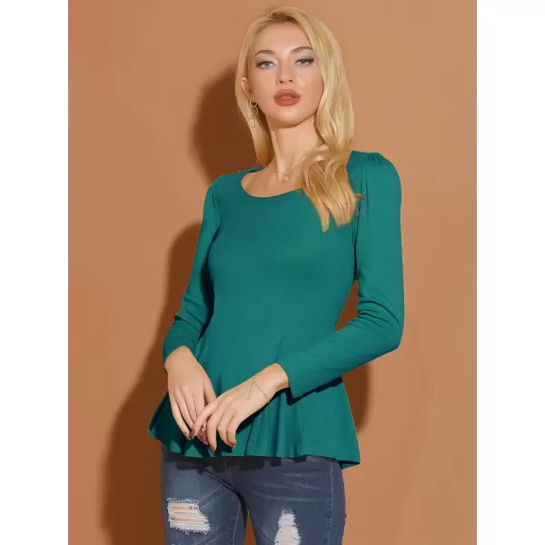 Allegra K Women's Long Sleeves Scoop Neck Casual Peplum Shirt Tops