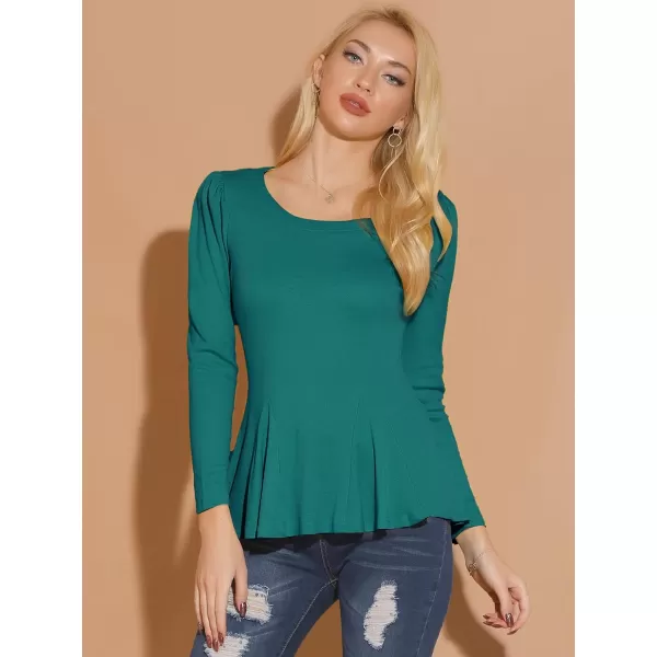 Allegra K Women's Long Sleeves Scoop Neck Casual Peplum Shirt Tops