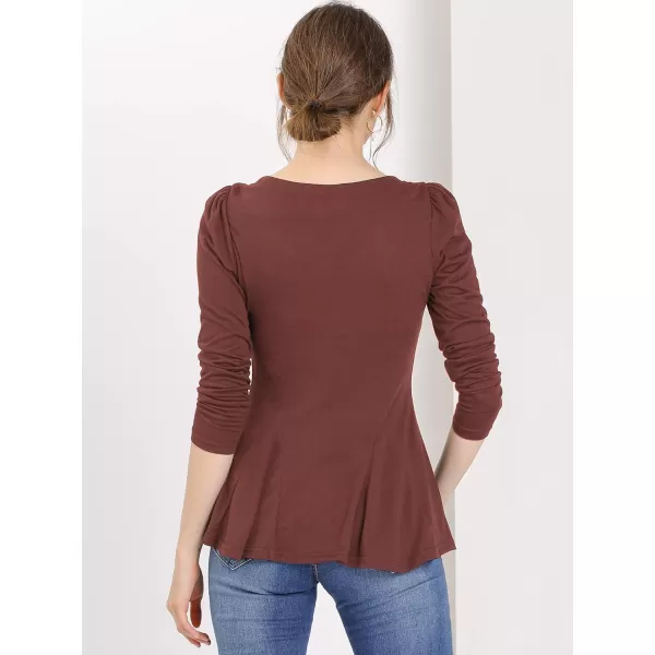 Allegra K Women's Long Sleeves Scoop Neck Casual Peplum Shirt Tops