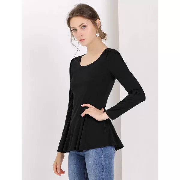 Allegra K Women's Long Sleeves Scoop Neck Casual Peplum Shirt Tops