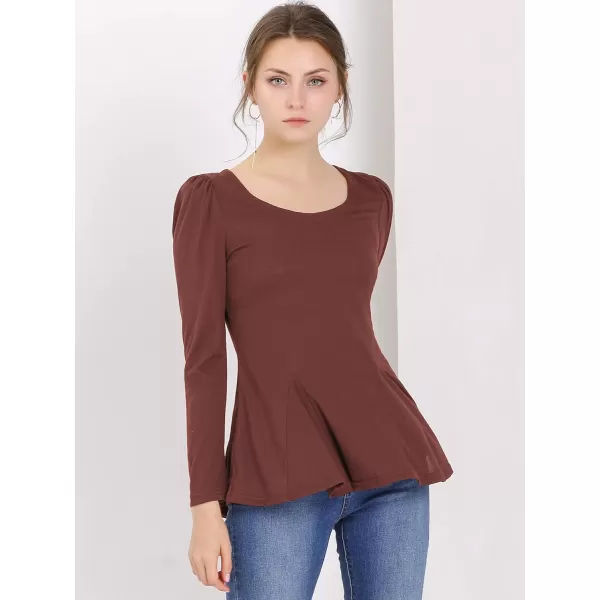 Allegra K Women's Long Sleeves Scoop Neck Casual Peplum Shirt Tops