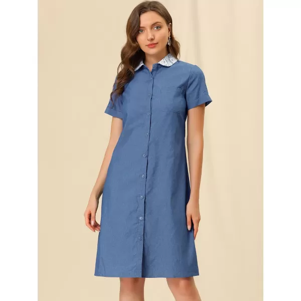 Allegra K Women's Peter Pan Collar Shift Button-Down Bow Tie Waist Cotton Dress