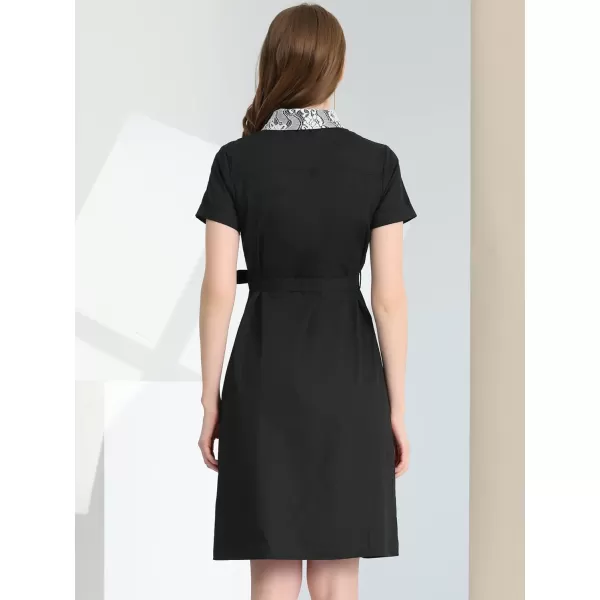 Allegra K Women's Peter Pan Collar Shift Button-Down Bow Tie Waist Cotton Dress