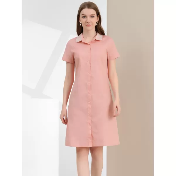 Allegra K Women's Peter Pan Collar Shift Button-Down Bow Tie Waist Cotton Dress