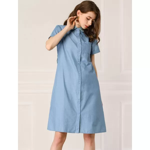 Allegra K Women's Peter Pan Collar Shift Button-Down Bow Tie Waist Cotton Dress