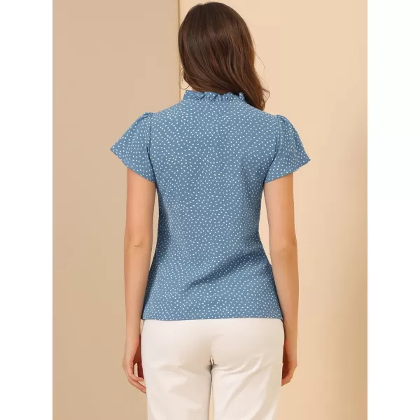Allegra K Women's Ruffle Summer Dots Print 1950s Retro Short Sleeve Button Down Blouse Top