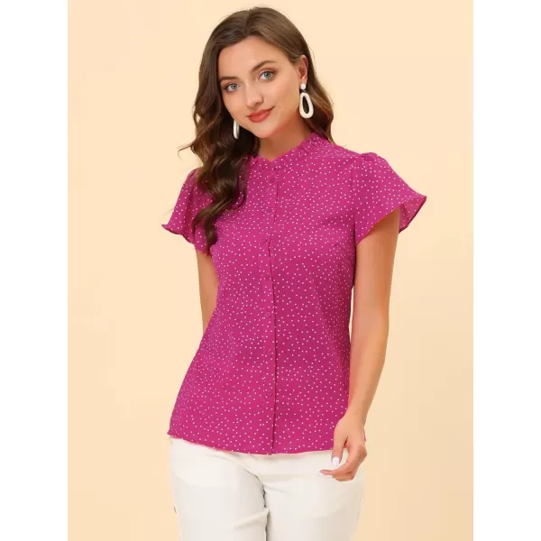 Allegra K Women's Ruffle Summer Dots Print 1950s Retro Short Sleeve Button Down Blouse Top