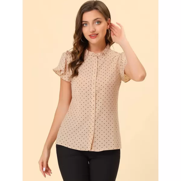 Allegra K Women's Ruffle Summer Dots Print 1950s Retro Short Sleeve Button Down Blouse Top